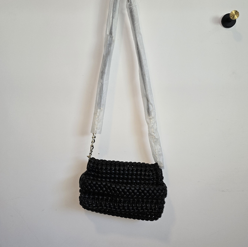 Aje Black Woven Leather Crossbody Bag